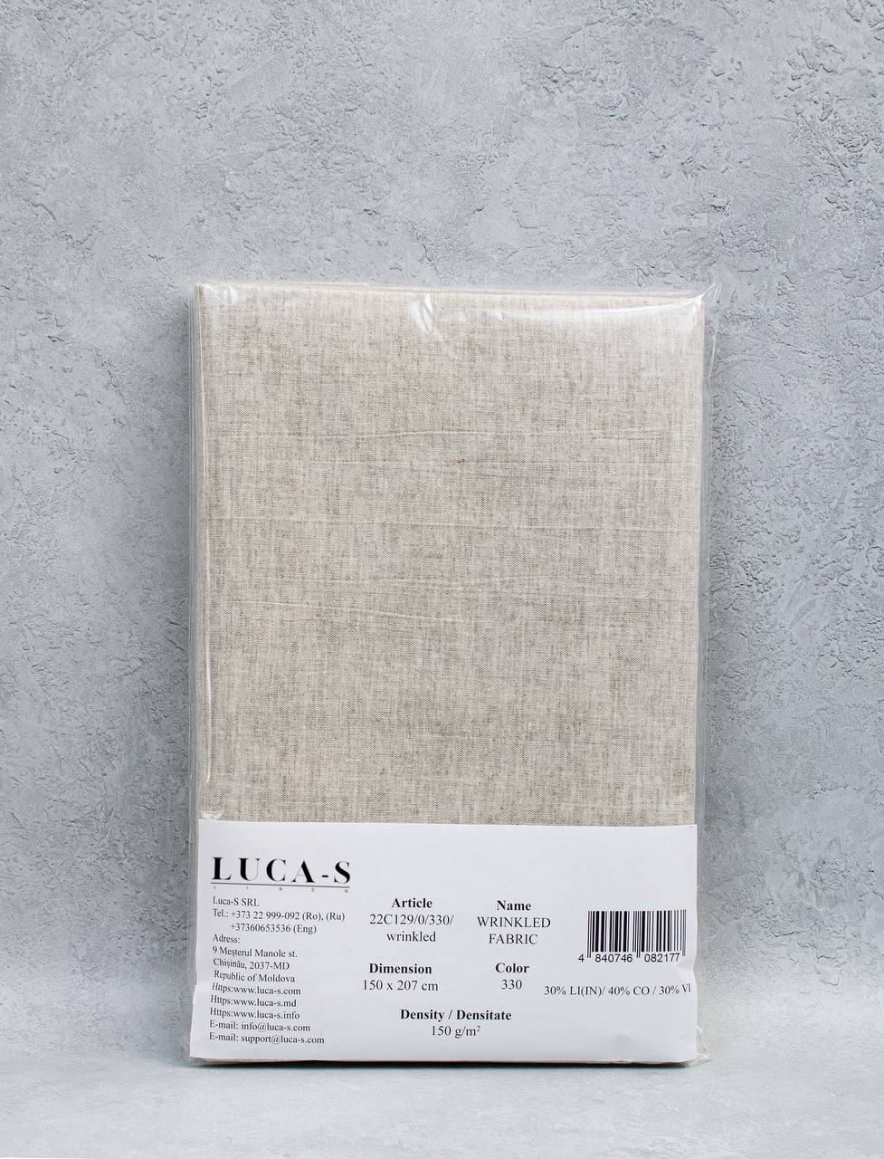 Luca-S Natural Pure Linen Wrinkled Fabric Rustic Color